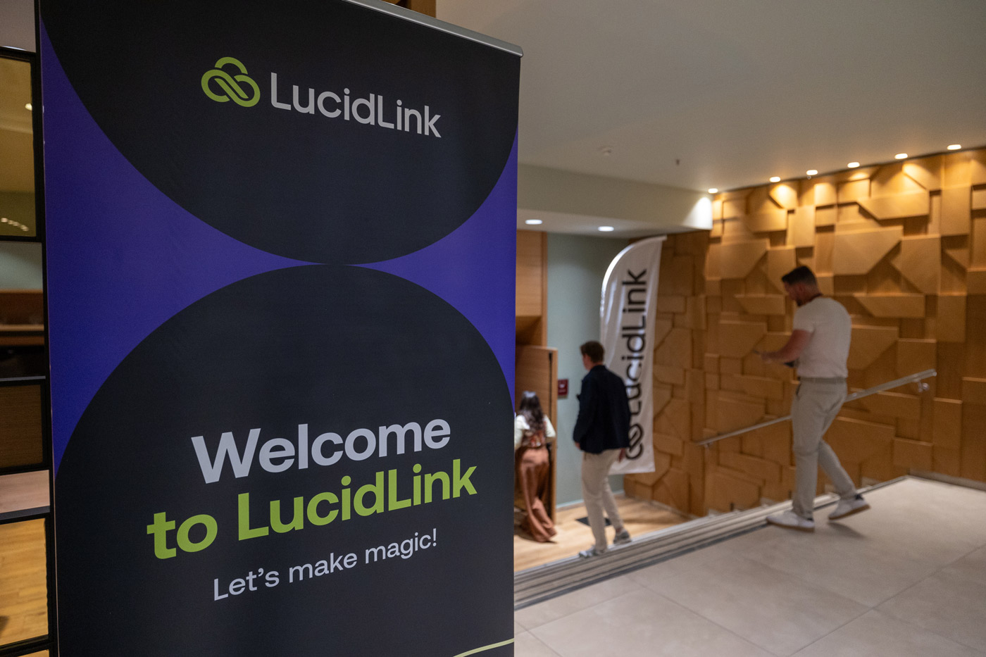 Welcome signage for the LucidLink corporate team building and conference event in Greece — guests arriving at the venue for an inspiring week organized by a DMC agency.