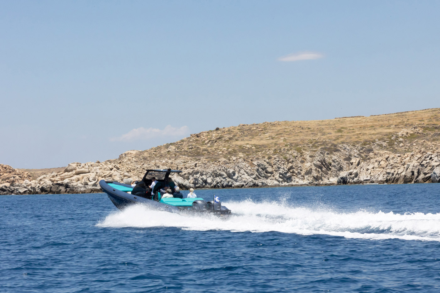 Team building and incentive event in Greece — DMC agency organizing corporate speedboat experience on the Aegean Sea.