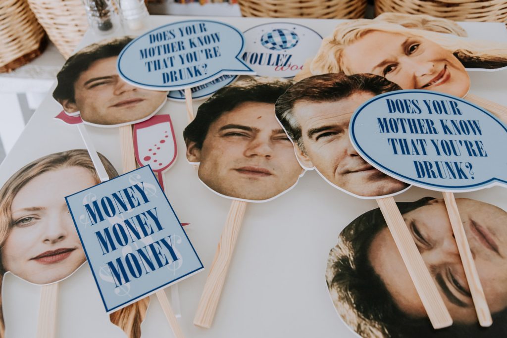 Themed corporate event props and photo booth accessories — DMC agency organizing fun team building and incentive events in Greece.