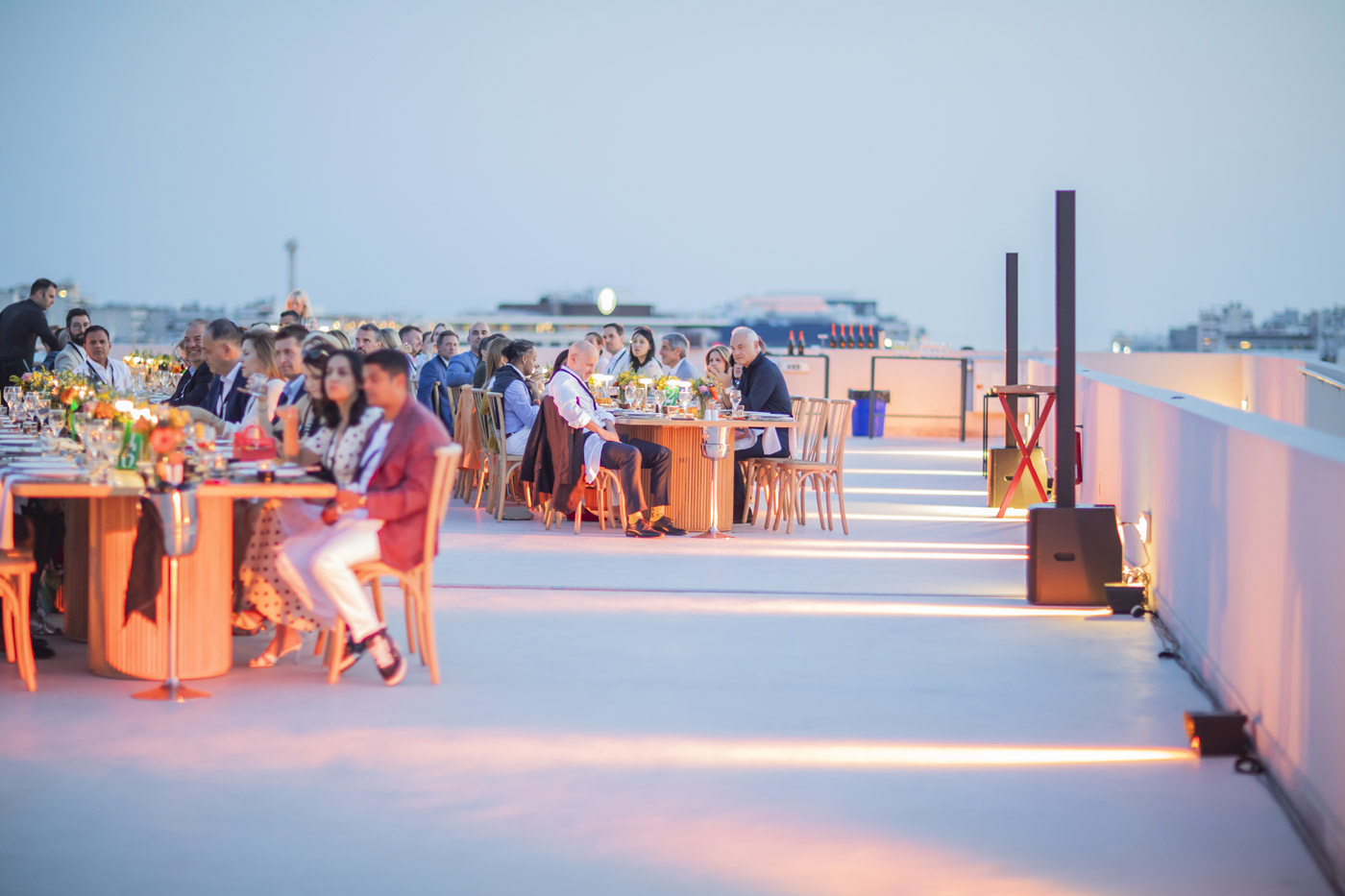 YPO Mayfair corporate dinner in Athens – rooftop event with fine dining and Acropolis views, designed by DMC agency Feelosophy for incentive tourism and corporate trips in Greece.